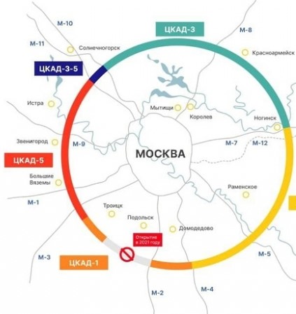 ЦКАД на карте Москвы - подробная схема участков